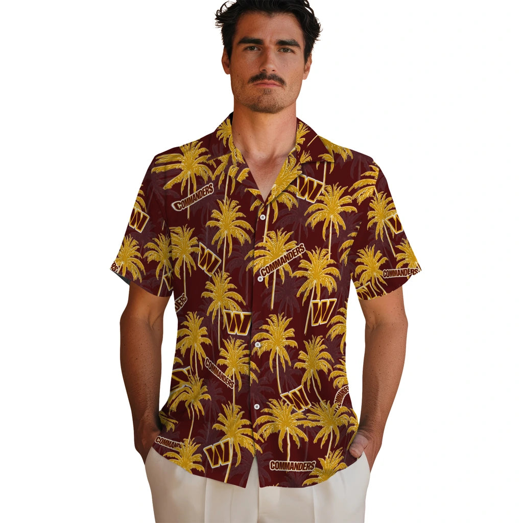 Washington Commanders Hawaiian Shirt - Palm Tree Motif | Hula Hawaiian Shirts