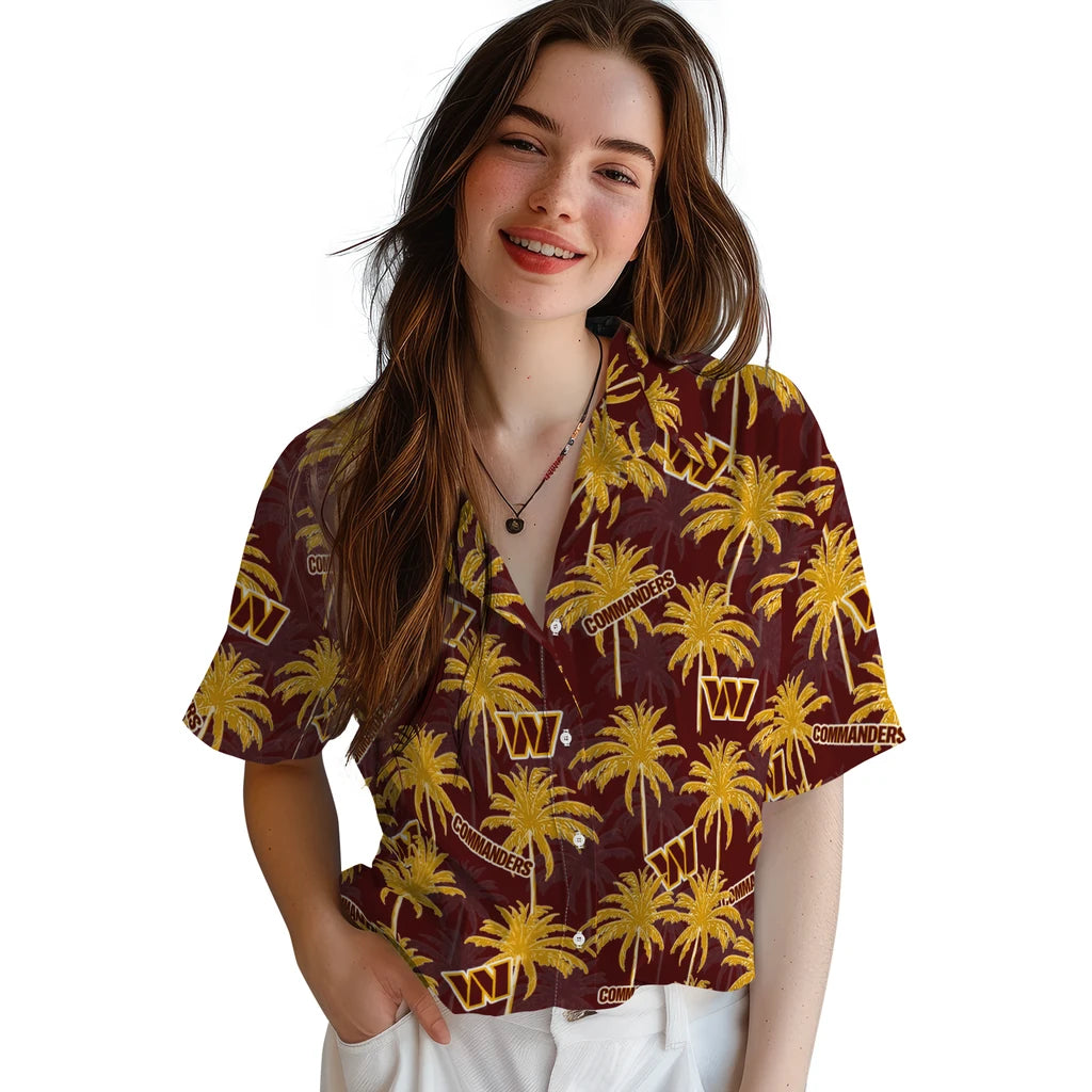 Washington Commanders Hawaiian Shirt - Palm Tree Motif | Hula Hawaiian Shirts