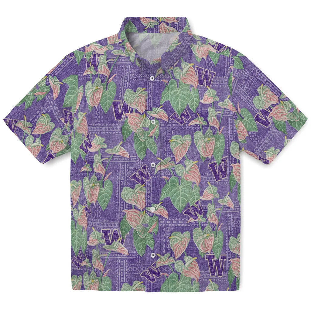 Washington Huskies Hawaiian Shirt - Anthurium Overlay | Hula Hawaiian Shirts