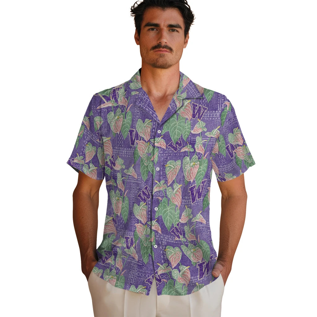Washington Huskies Hawaiian Shirt - Anthurium Overlay | Hula Hawaiian Shirts
