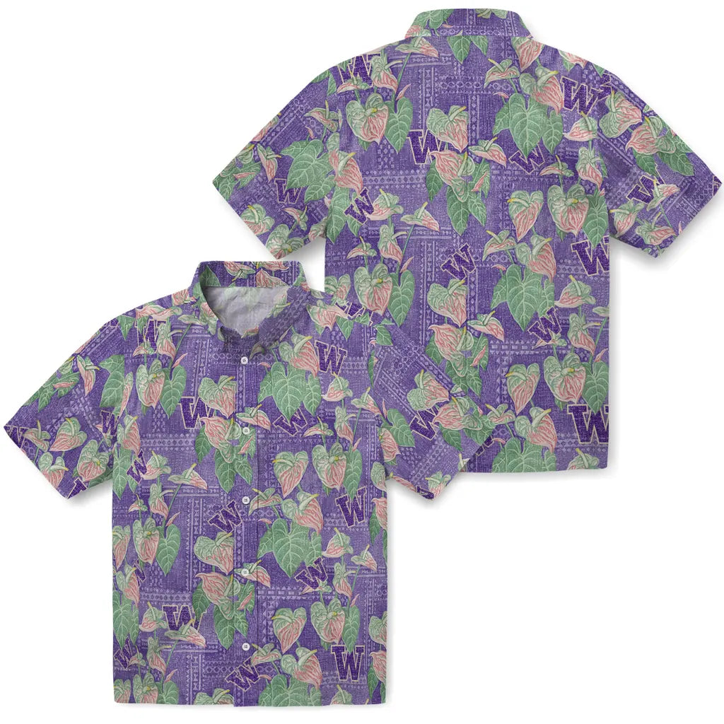 Washington Huskies Hawaiian Shirt - Anthurium Overlay | Hula Hawaiian Shirts