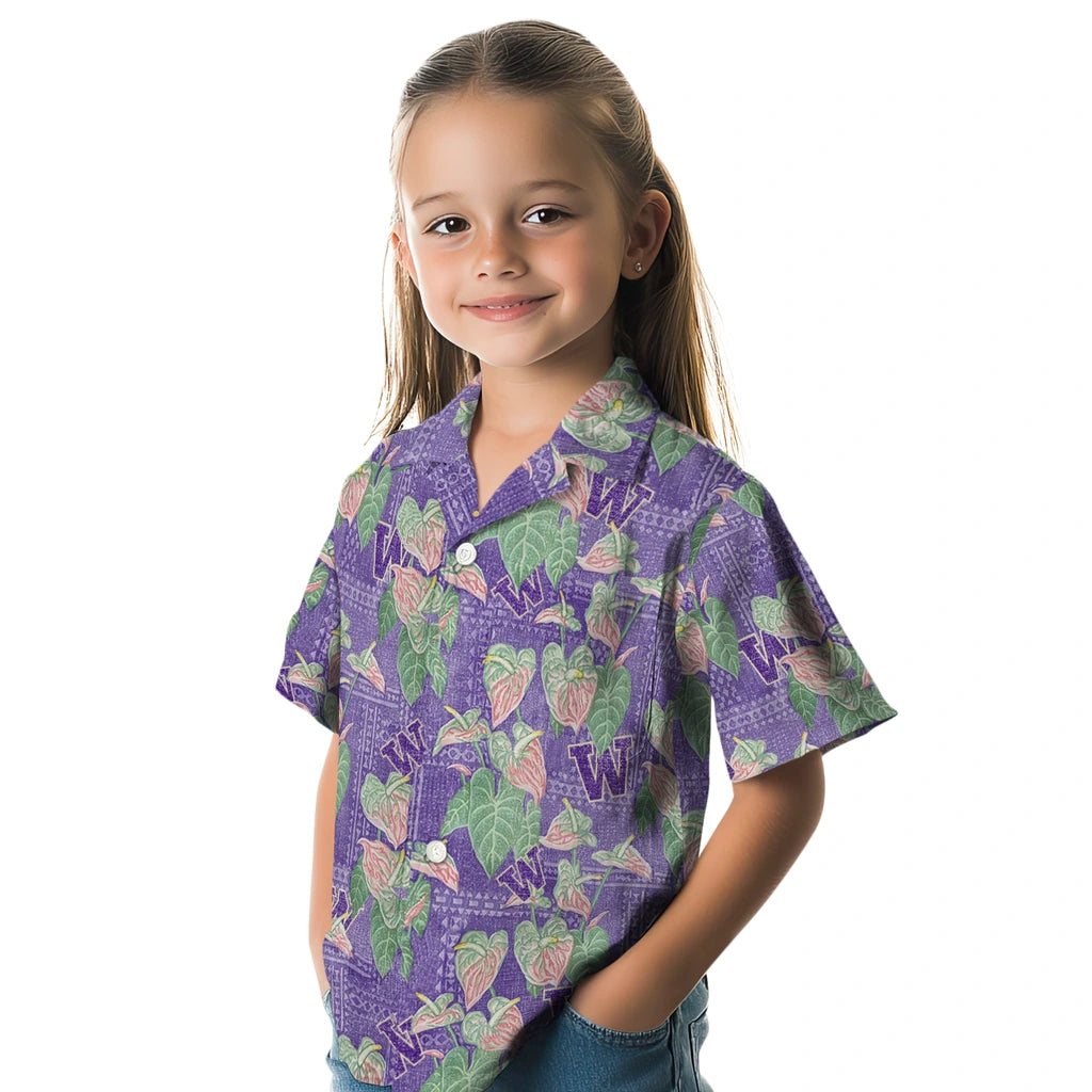 Washington Huskies Hawaiian Shirt - Anthurium Overlay | Hula Hawaiian Shirts