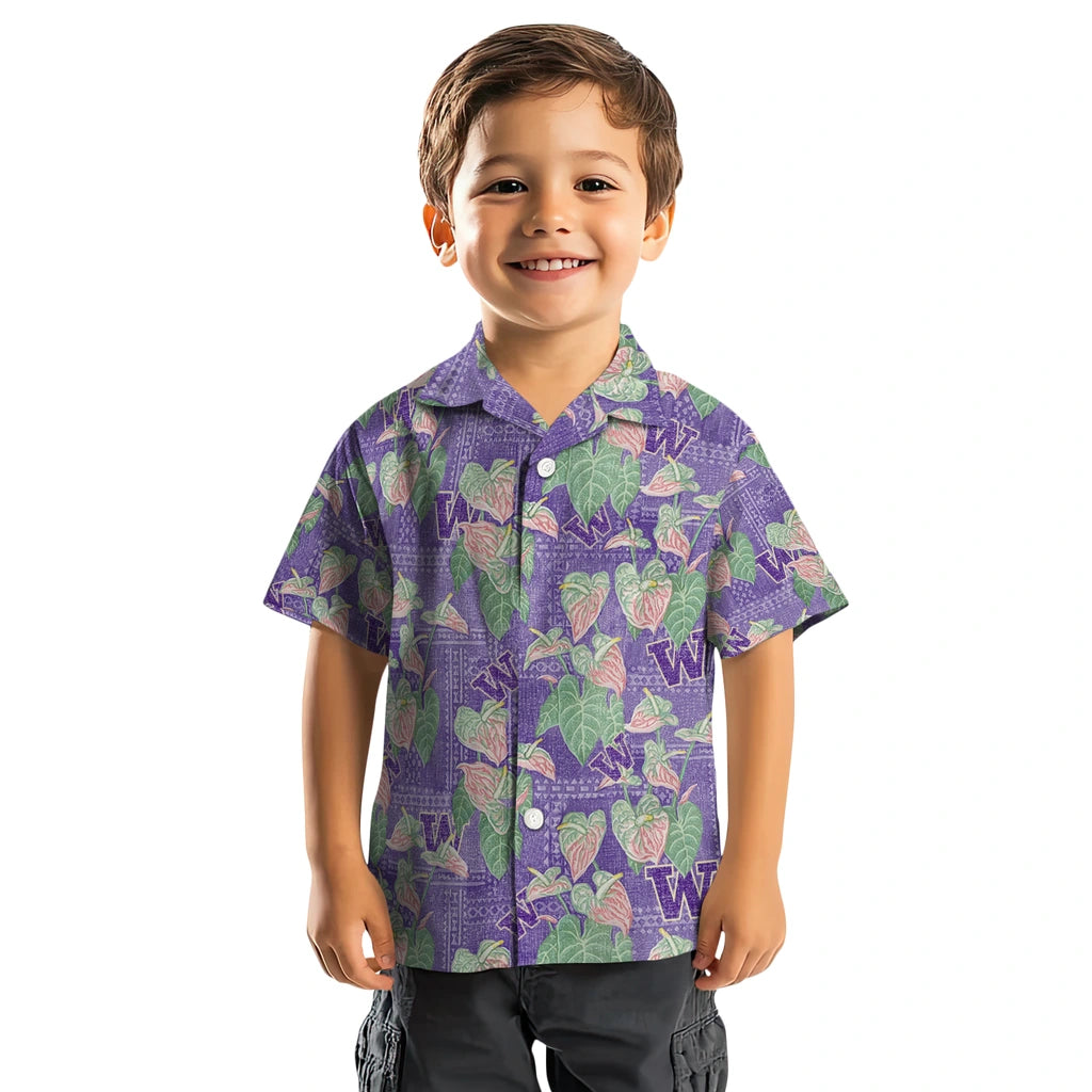 Washington Huskies Hawaiian Shirt - Anthurium Overlay | Hula Hawaiian Shirts