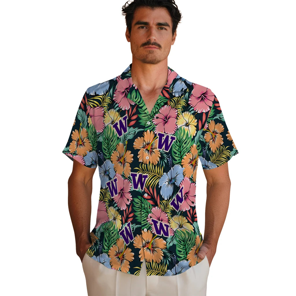 Washington Huskies Hawaiian Shirt - Brilliant Hibiscus Garden | Hula Hawaiian Shirts