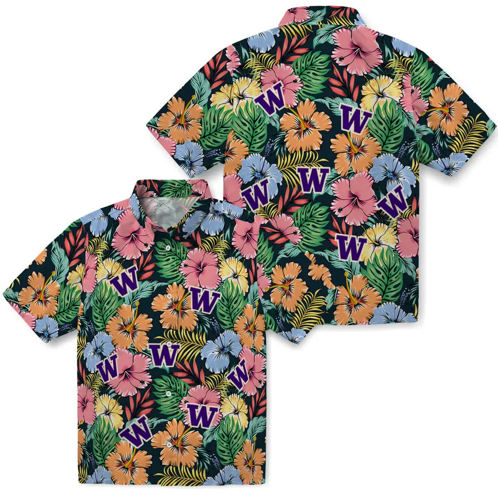Washington Huskies Hawaiian Shirt - Brilliant Hibiscus Garden | Hula Hawaiian Shirts