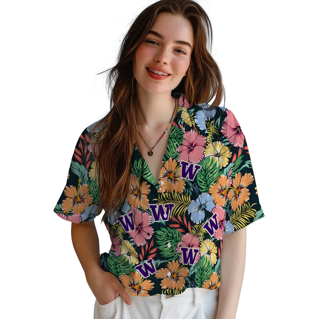Washington Huskies Hawaiian Shirt - Brilliant Hibiscus Garden | Hula Hawaiian Shirts