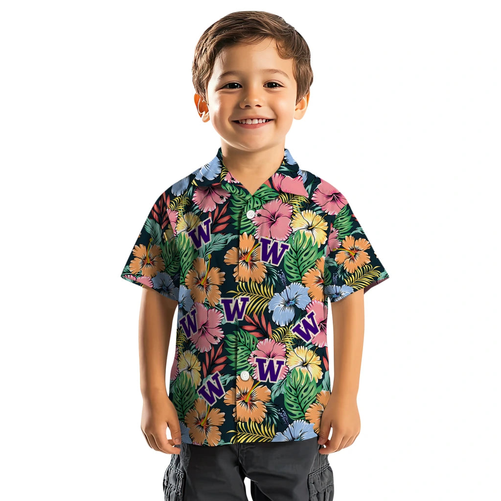 Washington Huskies Hawaiian Shirt - Brilliant Hibiscus Garden | Hula Hawaiian Shirts