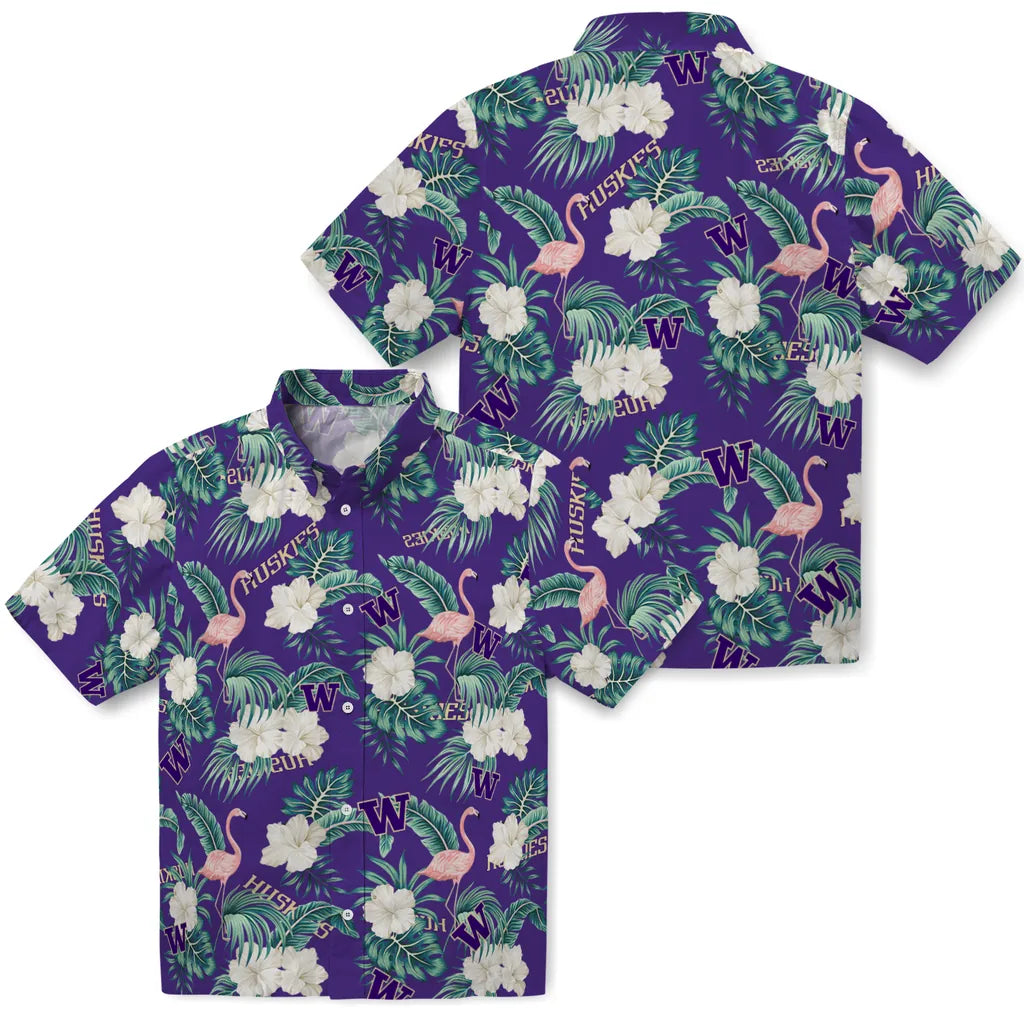 Washington Huskies Hawaiian Shirt - Flamingo and Hibiscus | Hula Hawaiian Shirts
