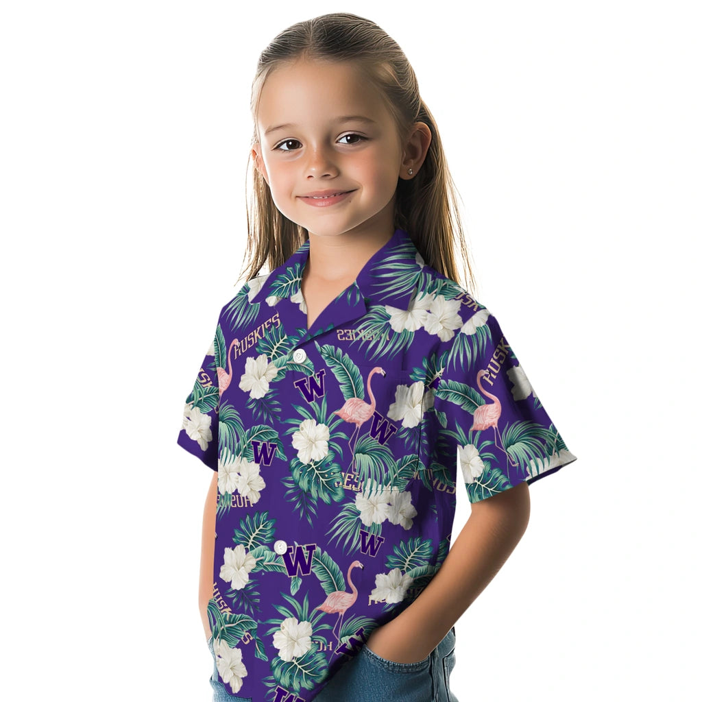 Washington Huskies Hawaiian Shirt - Flamingo and Hibiscus | Hula Hawaiian Shirts
