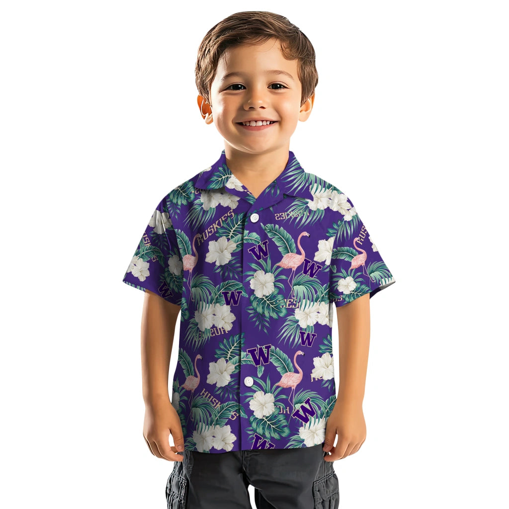 Washington Huskies Hawaiian Shirt - Flamingo and Hibiscus | Hula Hawaiian Shirts