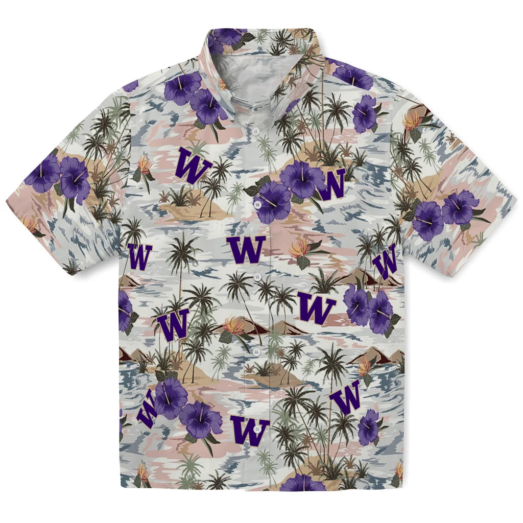 Washington Huskies Hawaiian Shirt - Hibiscus Seaside | Hula Hawaiian Shirts