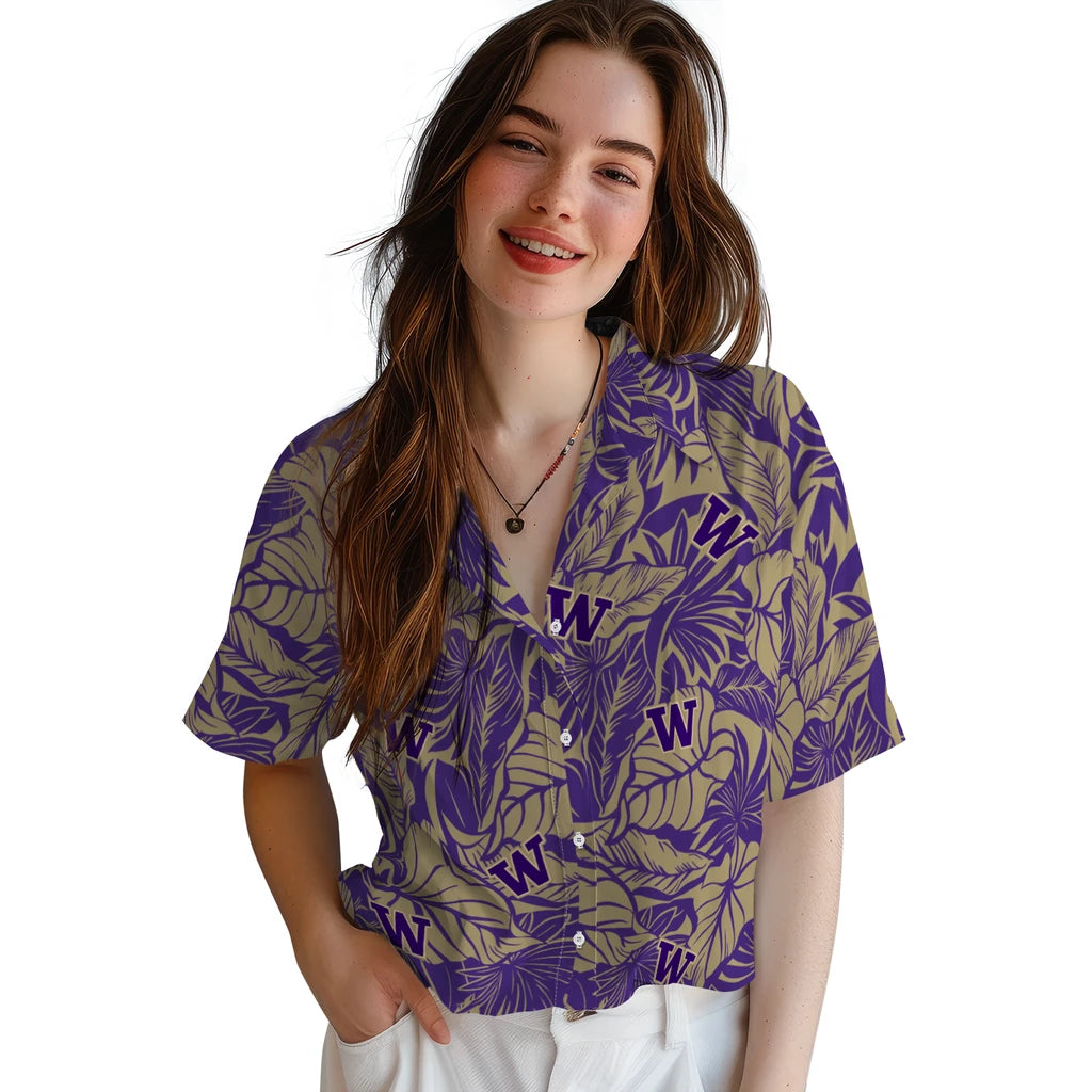 Washington Huskies Hawaiian Shirt - Monstera Layer | Hula Hawaiian Shirts