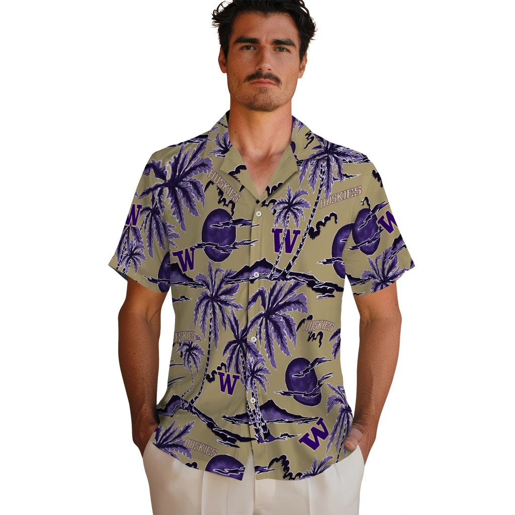 Washington Huskies Hawaiian Shirt - Palm Sunset | Hula Hawaiian Shirts