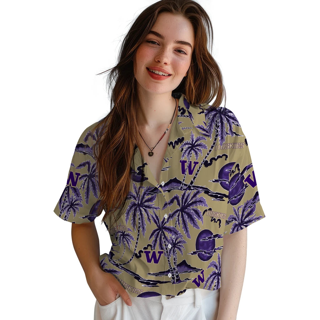 Washington Huskies Hawaiian Shirt - Palm Sunset | Hula Hawaiian Shirts