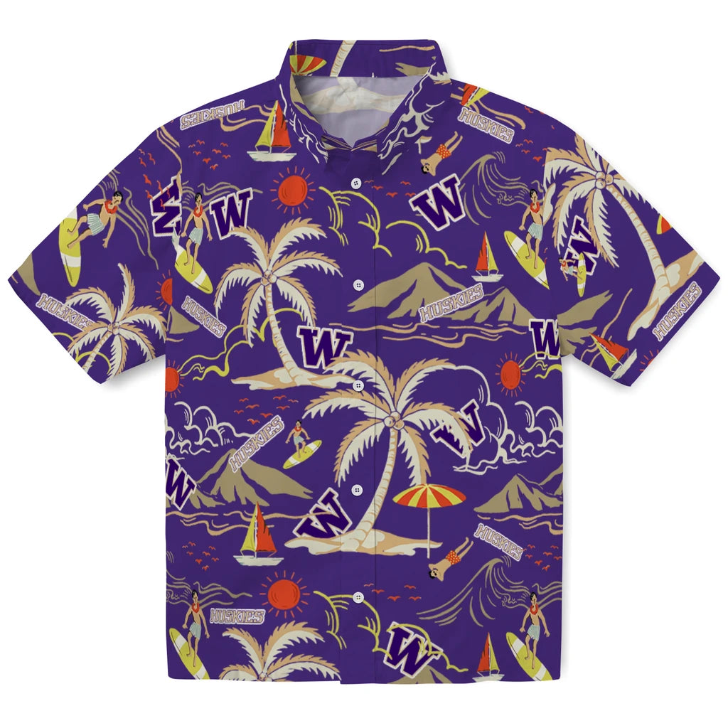 Washington Huskies Hawaiian Shirt - Palm Tree Island | Hula Hawaiian Shirts