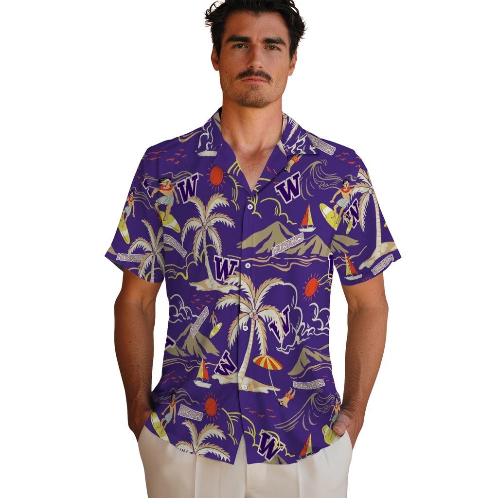 Washington Huskies Hawaiian Shirt - Palm Tree Island | Hula Hawaiian Shirts