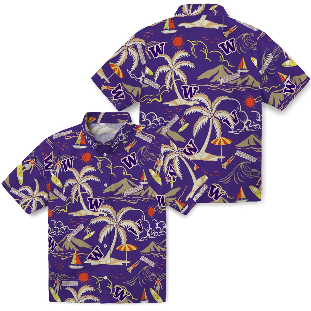 Washington Huskies Hawaiian Shirt - Palm Tree Island | Hula Hawaiian Shirts