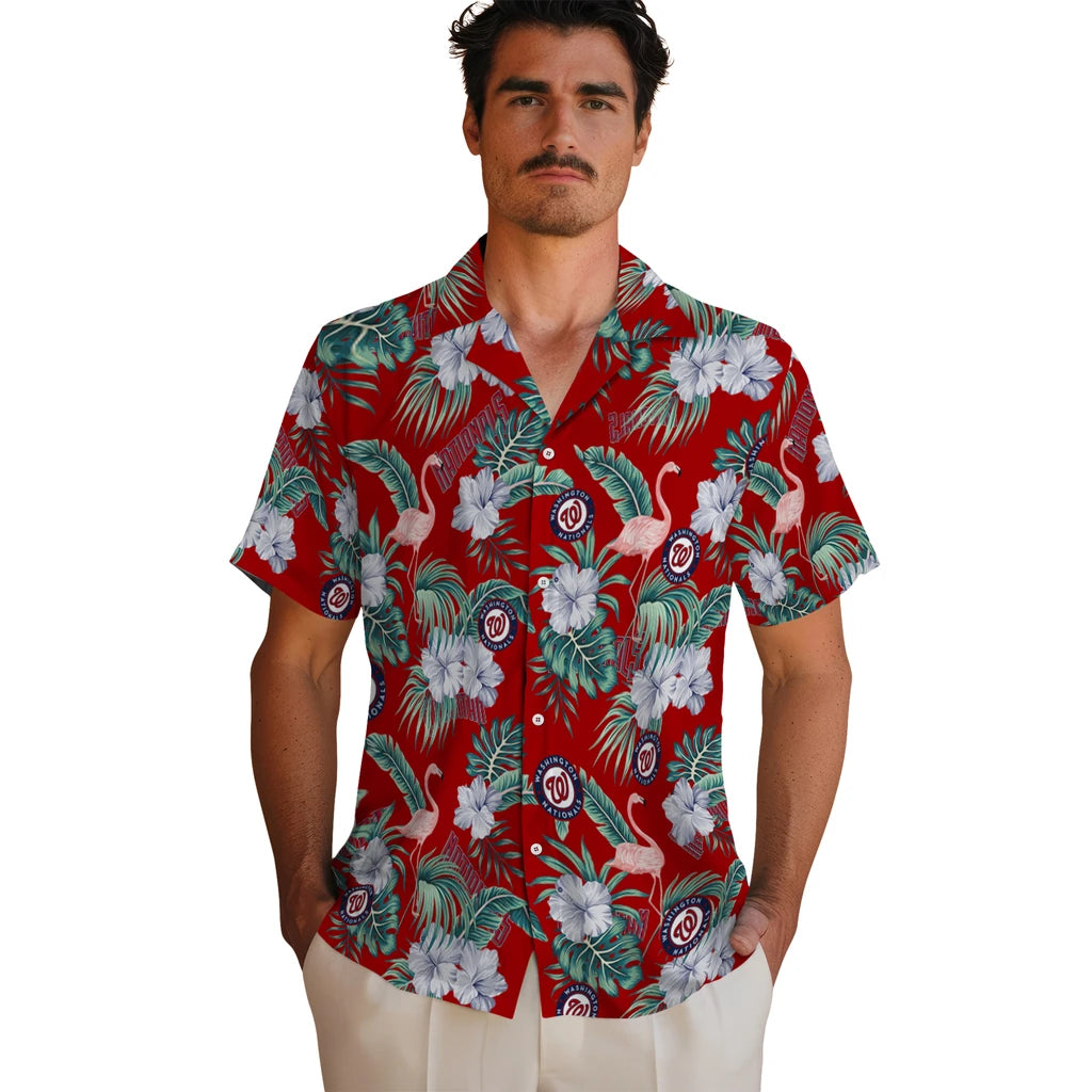 Washington Nationals Hawaiian Shirt - Flamingo and Hibiscus | Hula Hawaiian Shirts