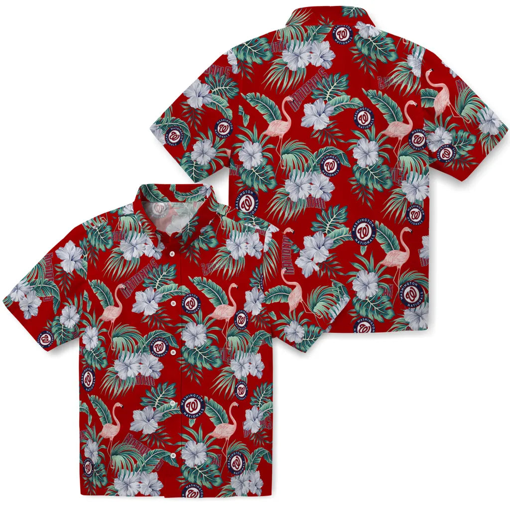 Washington Nationals Hawaiian Shirt - Flamingo and Hibiscus | Hula Hawaiian Shirts