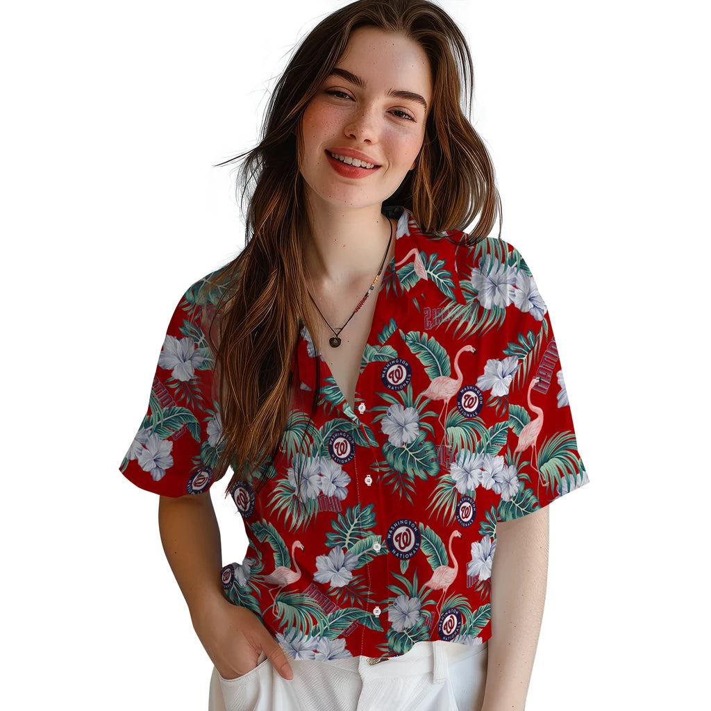Washington Nationals Hawaiian Shirt - Flamingo and Hibiscus | Hula Hawaiian Shirts