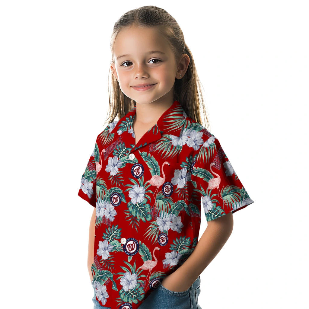 Washington Nationals Hawaiian Shirt - Flamingo and Hibiscus | Hula Hawaiian Shirts