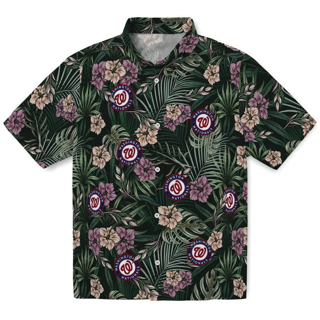 Washington Nationals Hawaiian Shirt - Hibiscus Leaves Pattern | Hula Hawaiian Shirts