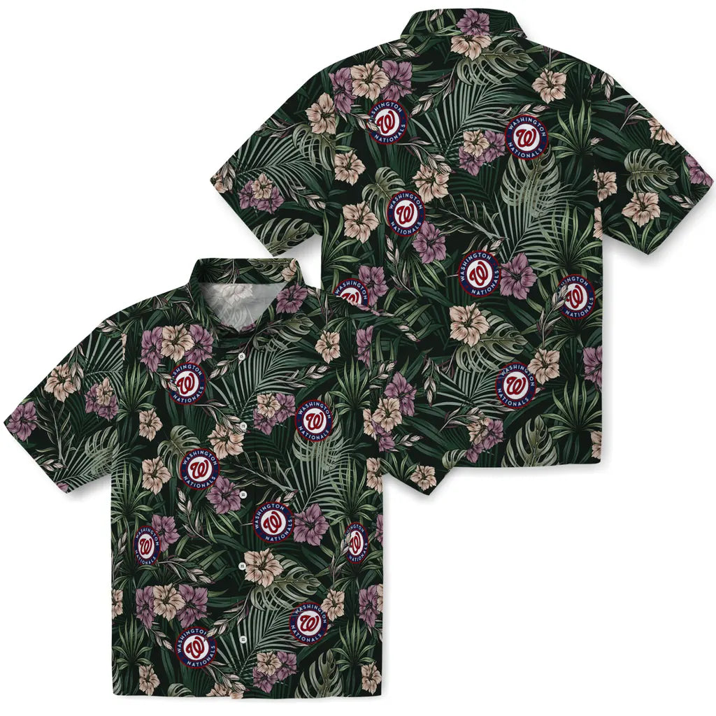 Washington Nationals Hawaiian Shirt - Hibiscus Leaves Pattern | Hula Hawaiian Shirts