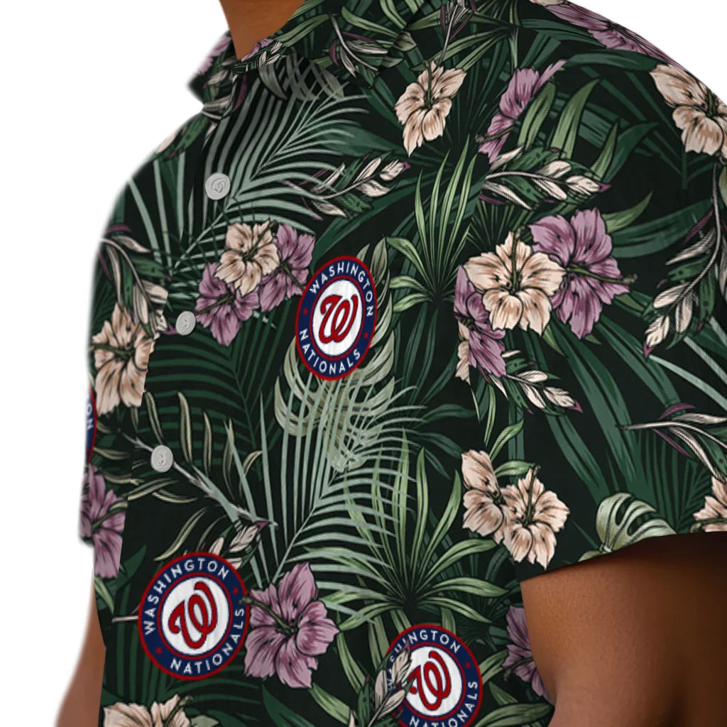 Washington Nationals Hawaiian Shirt - Hibiscus Leaves Pattern | Hula Hawaiian Shirts