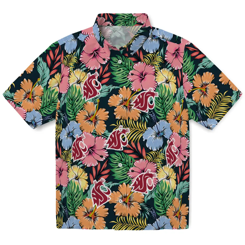 Washington State Cougars Hawaiian Shirt - Brilliant Hibiscus Garden | Hula Hawaiian Shirts