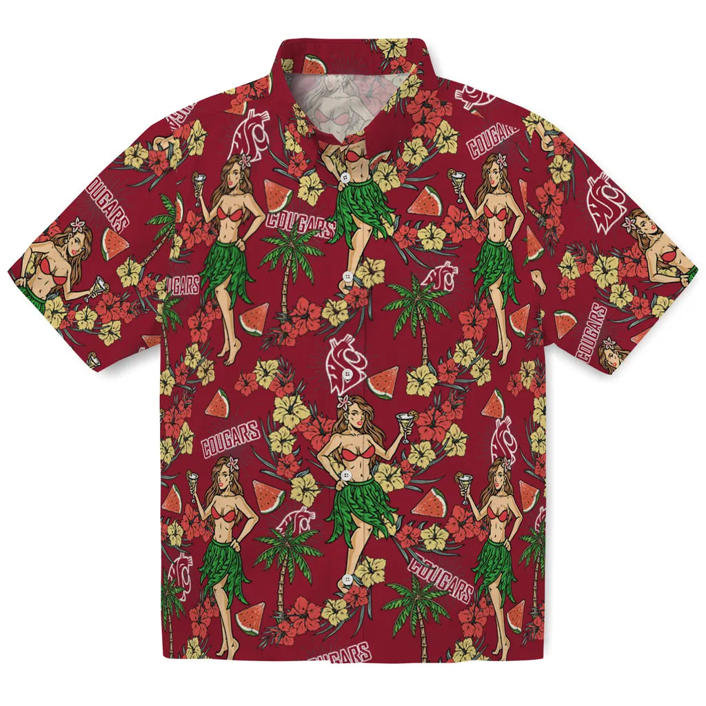 Washington State Cougars Hawaiian Shirt - Hawaiian Girls Design | Hula Hawaiian Shirts