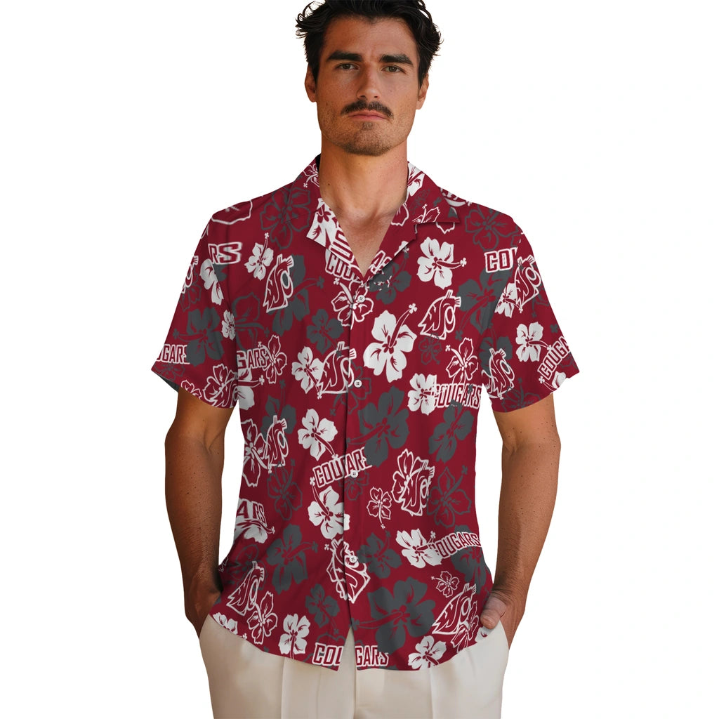 Washington State Cougars Hawaiian Shirt - Hibiscus Flower Design | Hula Hawaiian Shirts