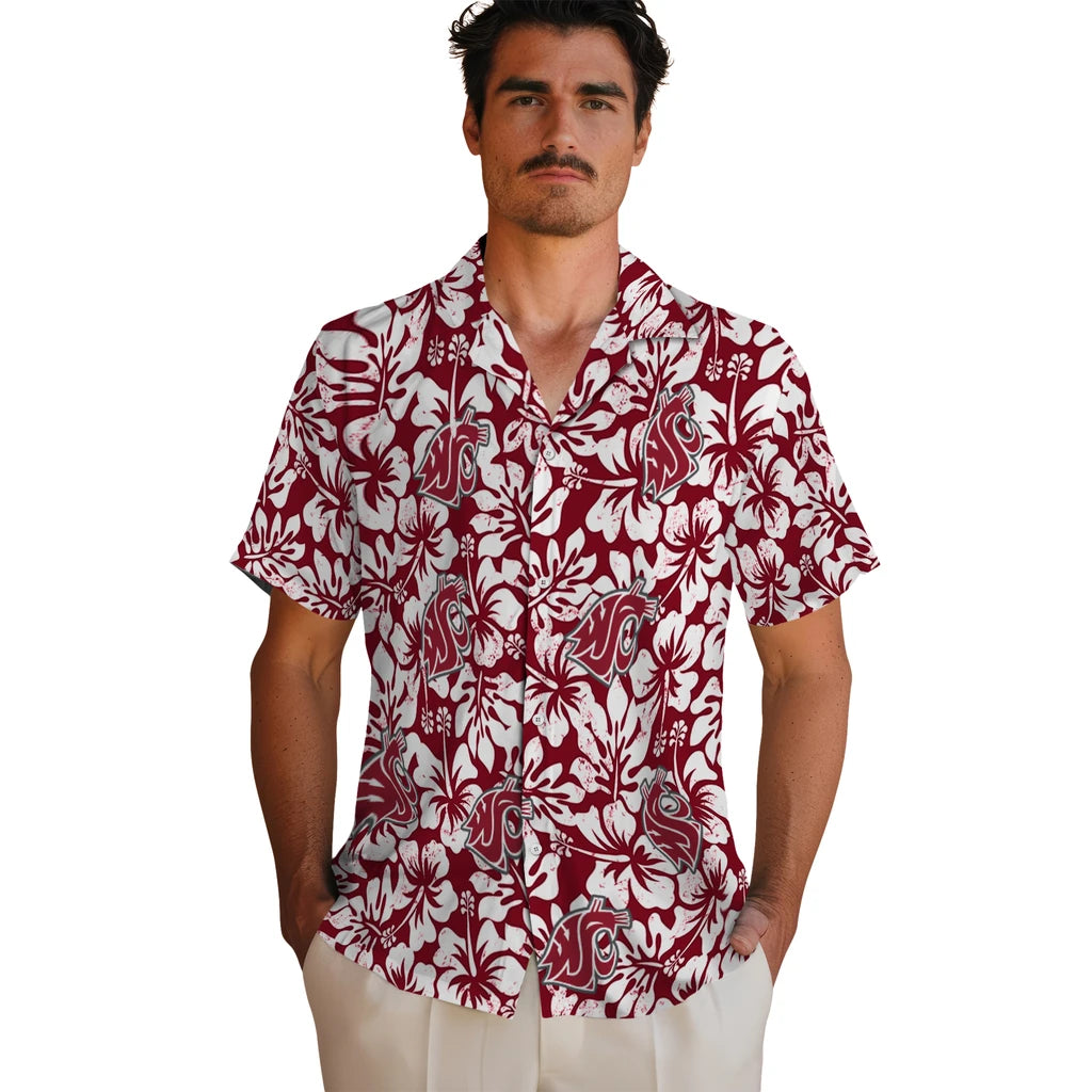 Washington State Cougars Hawaiian Shirt - Hibiscus Motif | Hula Hawaiian Shirts