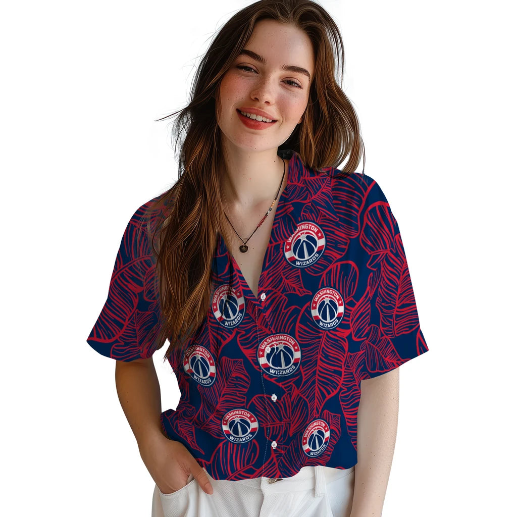 Washington Wizards Hawaiian Shirt - Leaf Outline | Hula Hawaiian Shirts