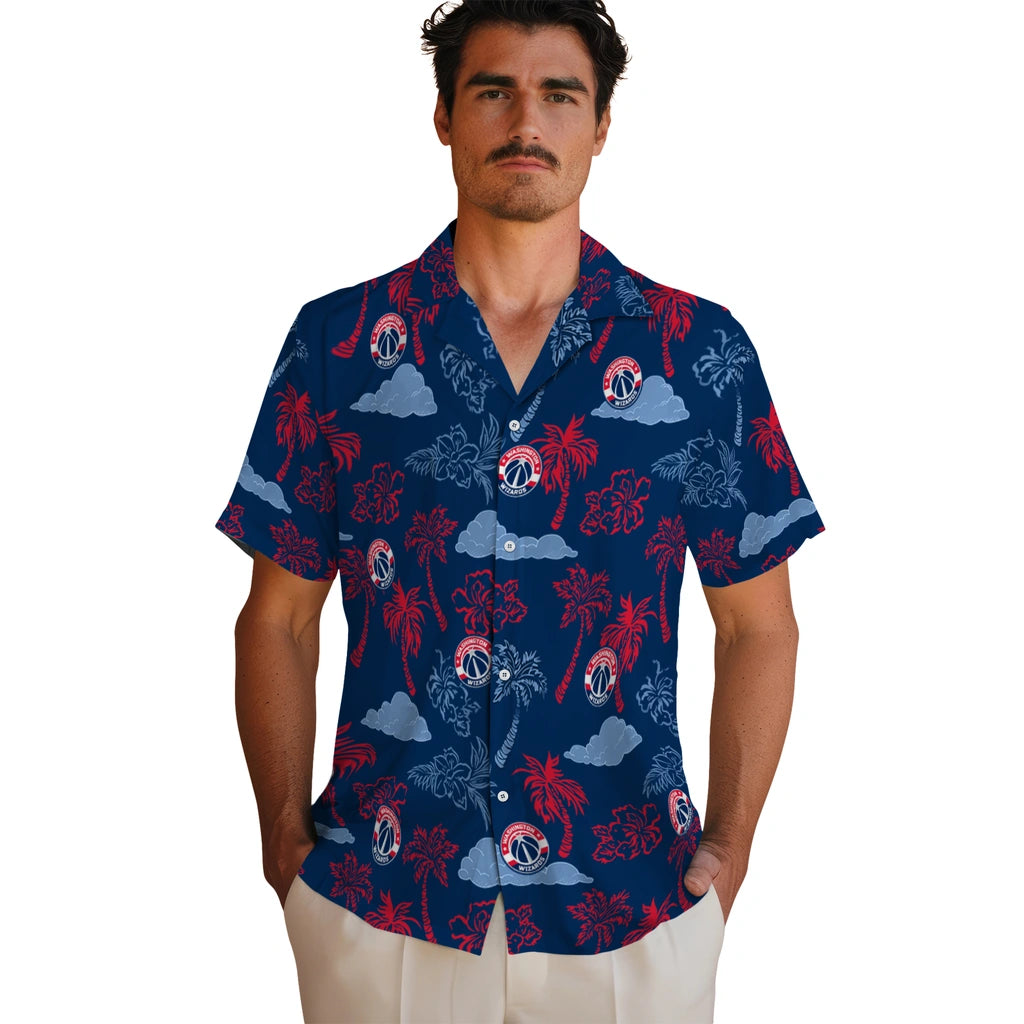 Washington Wizards Hawaiian Shirt - Palm And Clouds | Hula Hawaiian Shirts