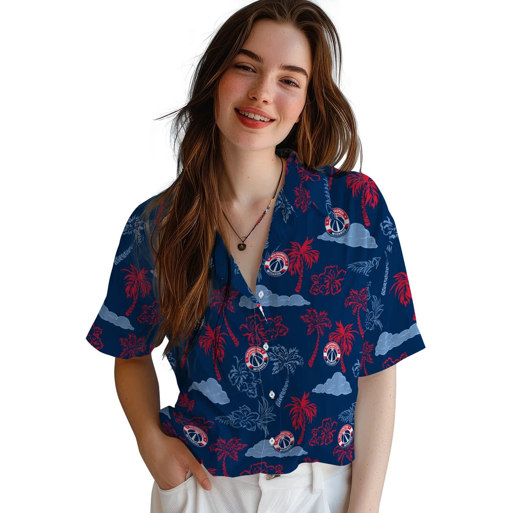 Washington Wizards Hawaiian Shirt - Palm And Clouds | Hula Hawaiian Shirts