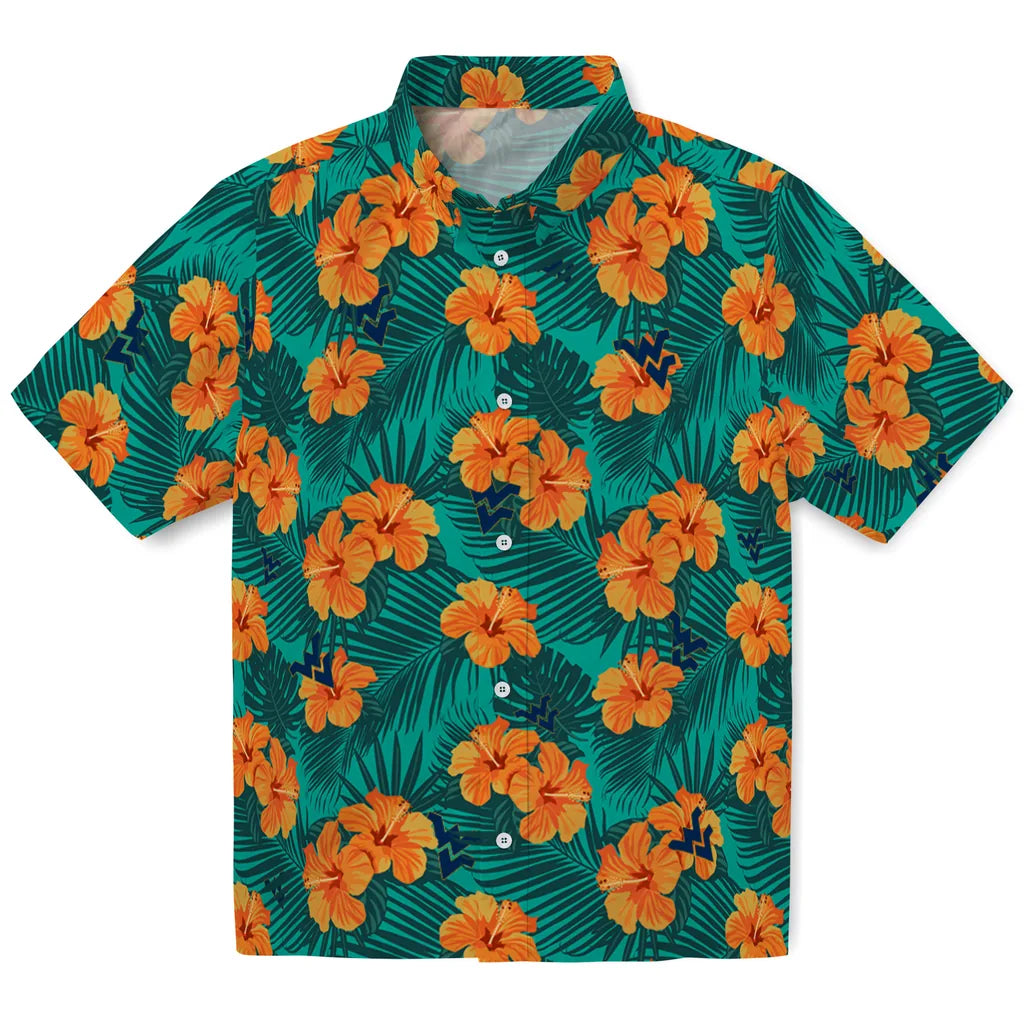 West Virginia Mountaineers Hawaiian Shirt - Hibiscus and Palm Leaves | Hula Hawaiian Shirts