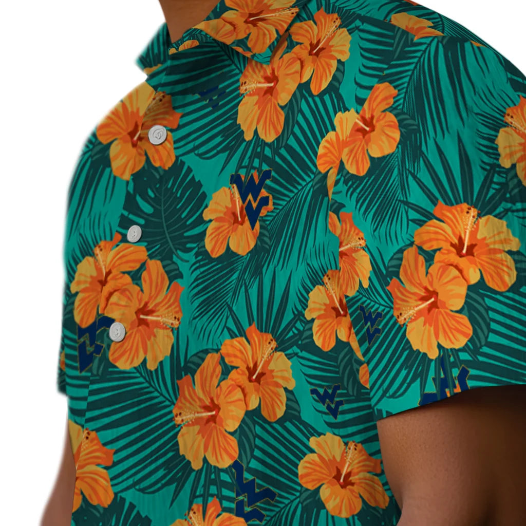 West Virginia Mountaineers Hawaiian Shirt - Hibiscus and Palm Leaves | Hula Hawaiian Shirts
