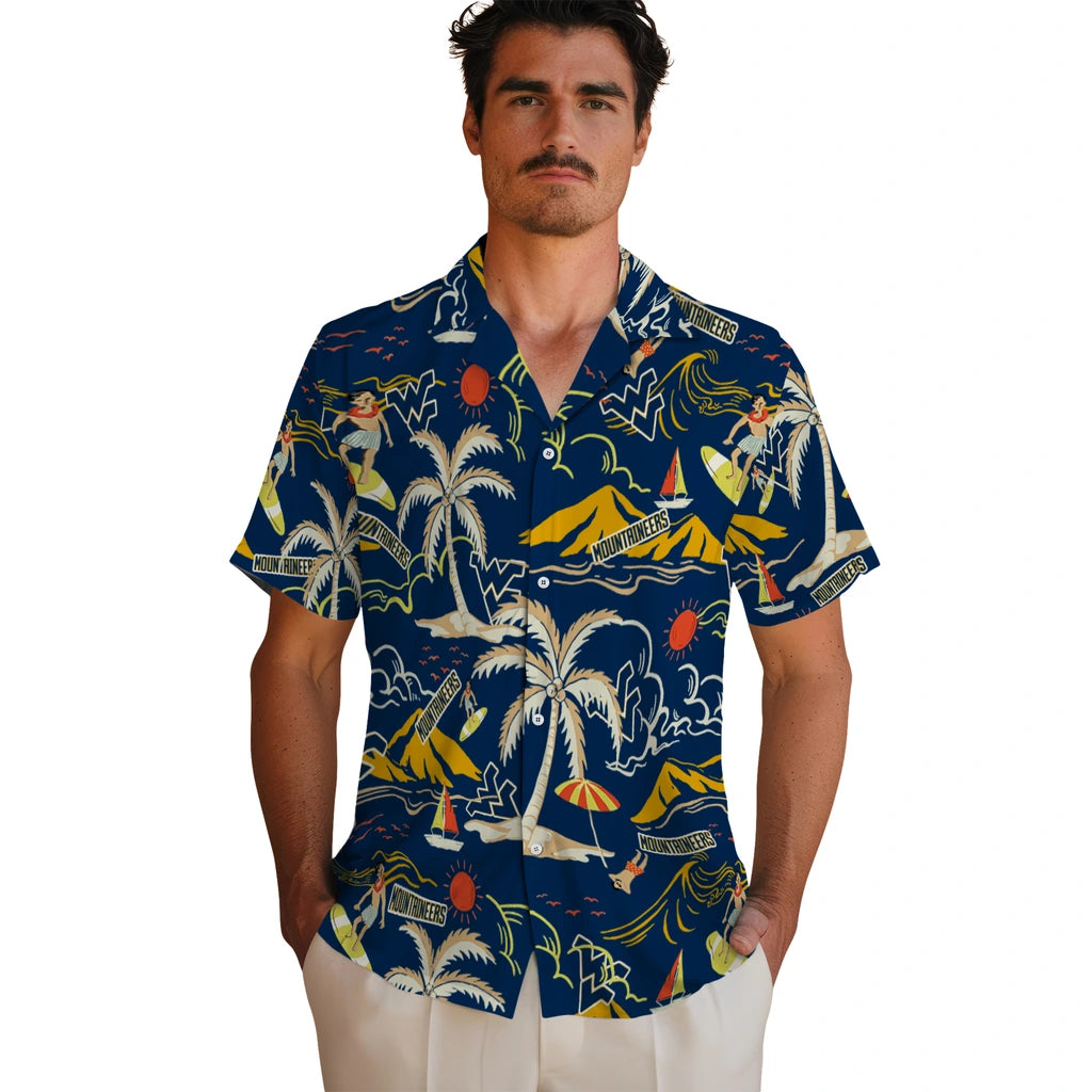 West Virginia Mountaineers Hawaiian Shirt - Palm Tree Island | Hula Hawaiian Shirts