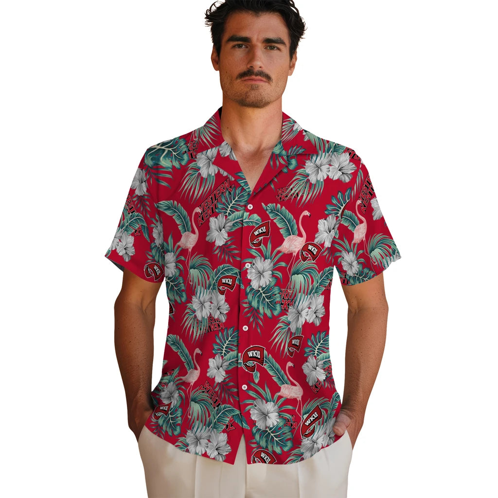 Western Kentucky Hilltoppers Hawaiian Shirt - Flamingo and Hibiscus | Hula Hawaiian Shirts