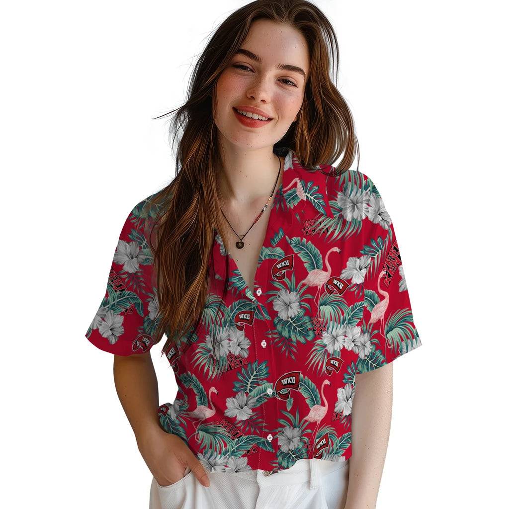 Western Kentucky Hilltoppers Hawaiian Shirt - Flamingo and Hibiscus | Hula Hawaiian Shirts