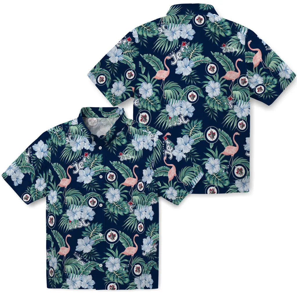 Winnipeg Jets Hawaiian Shirt - Flamingo and Hibiscus | Hula Hawaiian Shirts