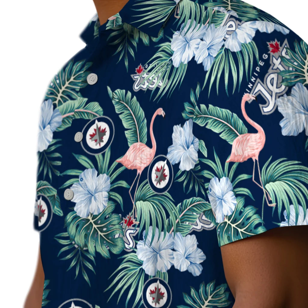 Winnipeg Jets Hawaiian Shirt - Flamingo and Hibiscus | Hula Hawaiian Shirts