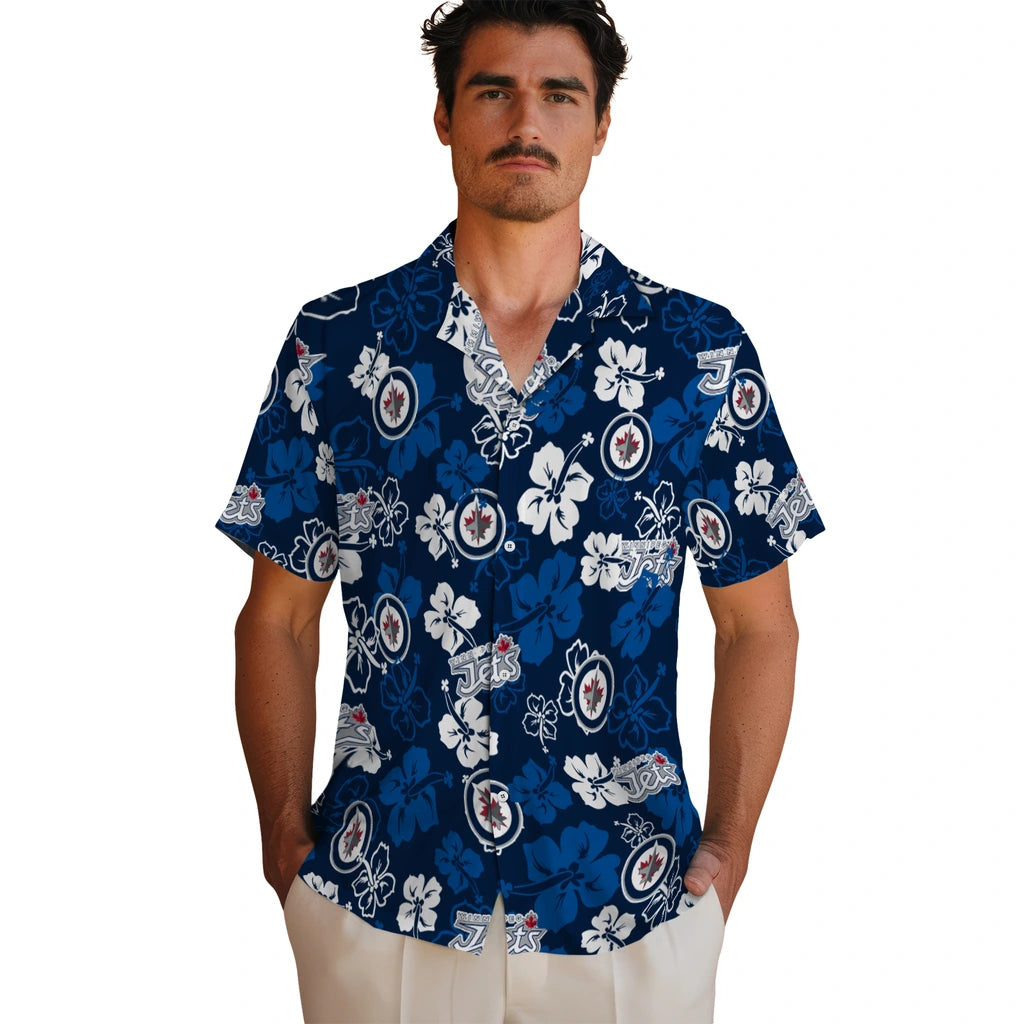 Winnipeg Jets Hawaiian Shirt - Hibiscus Flower Design | Hula Hawaiian Shirts