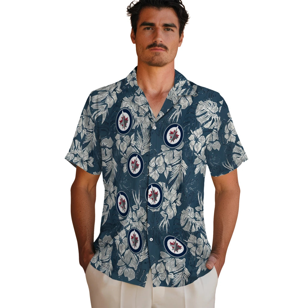 Winnipeg Jets Hawaiian Shirt - Hibiscus Flowers | Hula Hawaiian Shirts