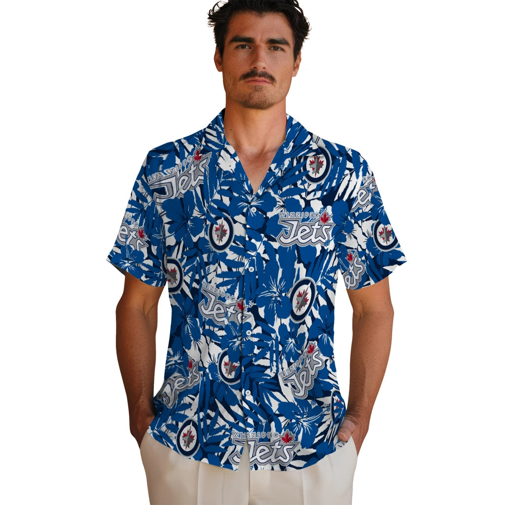 Winnipeg Jets Hawaiian Shirt - Hibiscus Overlay | Hula Hawaiian Shirts