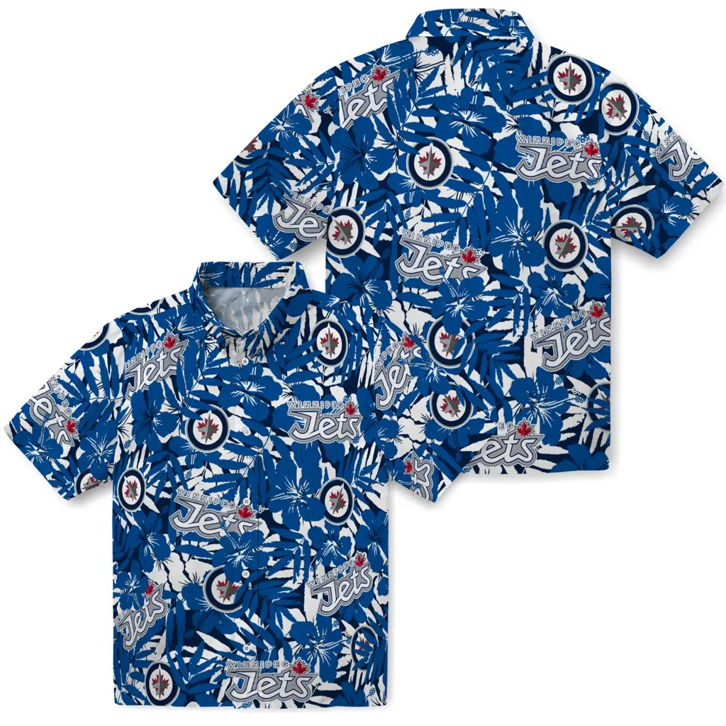 Winnipeg Jets Hawaiian Shirt - Hibiscus Overlay | Hula Hawaiian Shirts