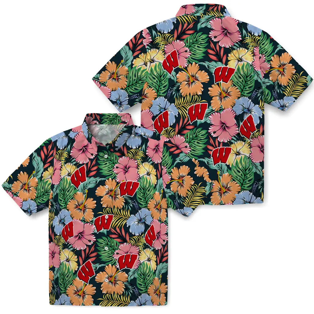 Wisconsin Badgers Hawaiian Shirt - Brilliant Hibiscus Garden | Hula Hawaiian Shirts
