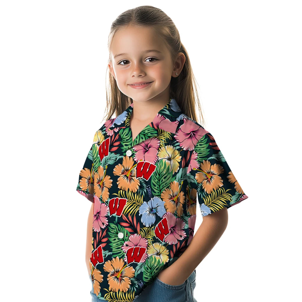 Wisconsin Badgers Hawaiian Shirt - Brilliant Hibiscus Garden | Hula Hawaiian Shirts