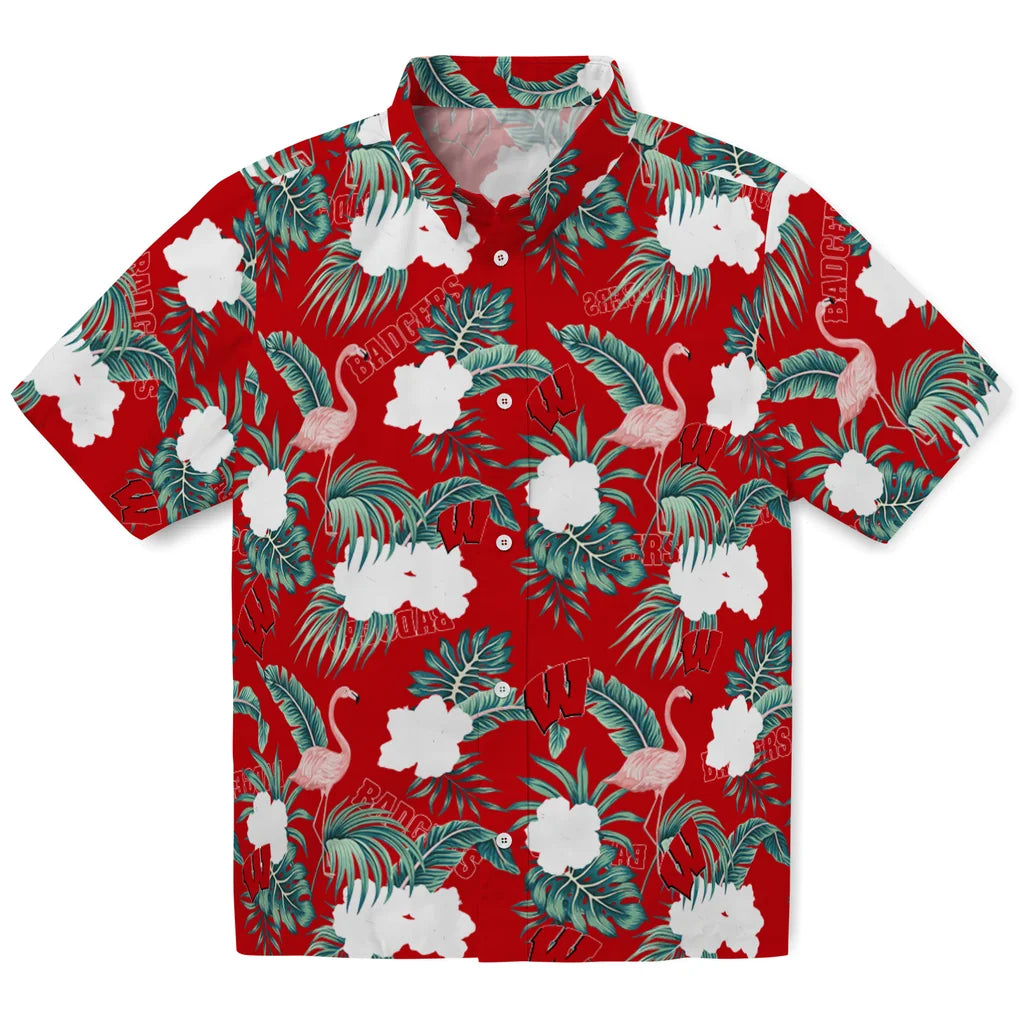 Wisconsin Badgers Hawaiian Shirt - Flamingo and Hibiscus | Hula Hawaiian Shirts