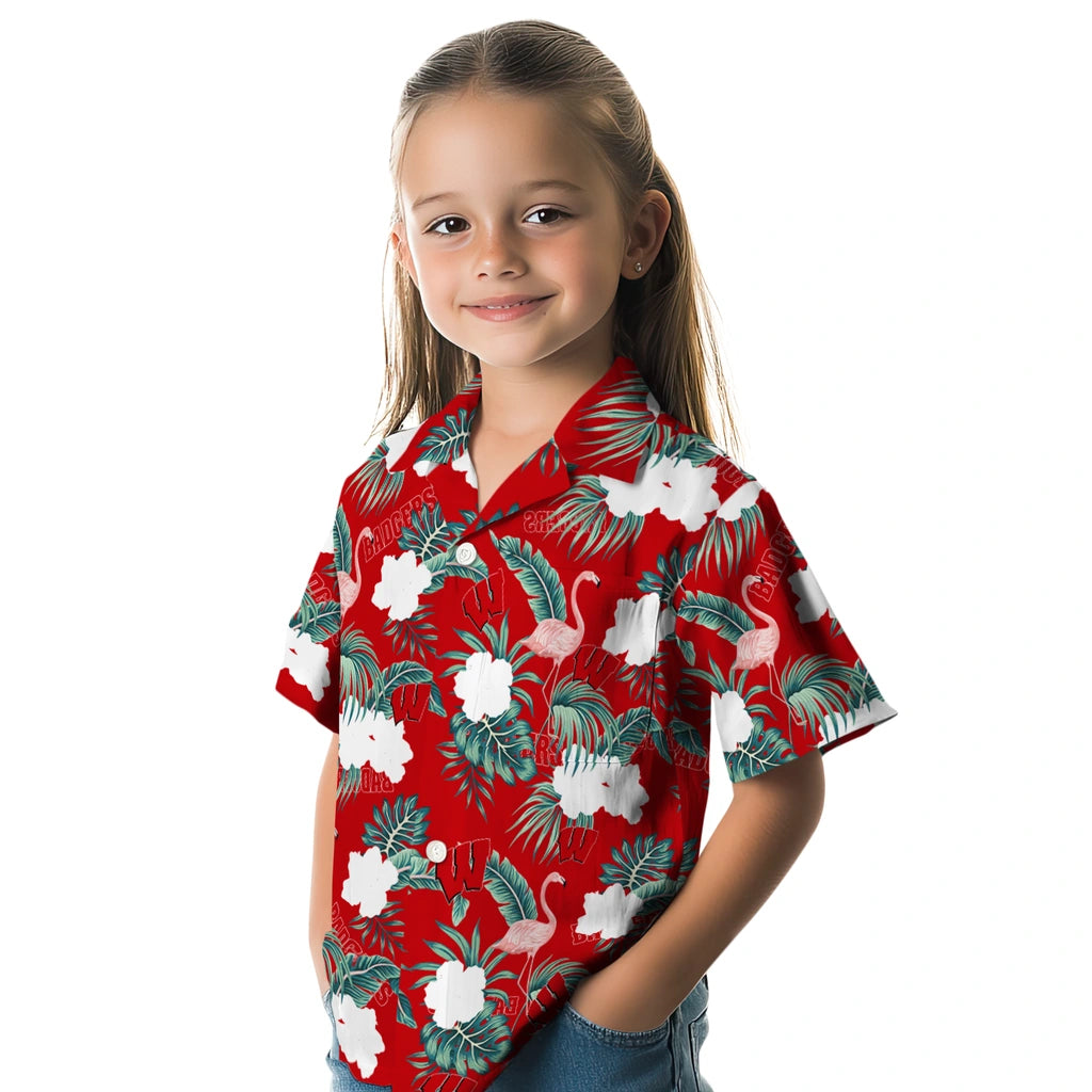 Wisconsin Badgers Hawaiian Shirt - Flamingo and Hibiscus | Hula Hawaiian Shirts